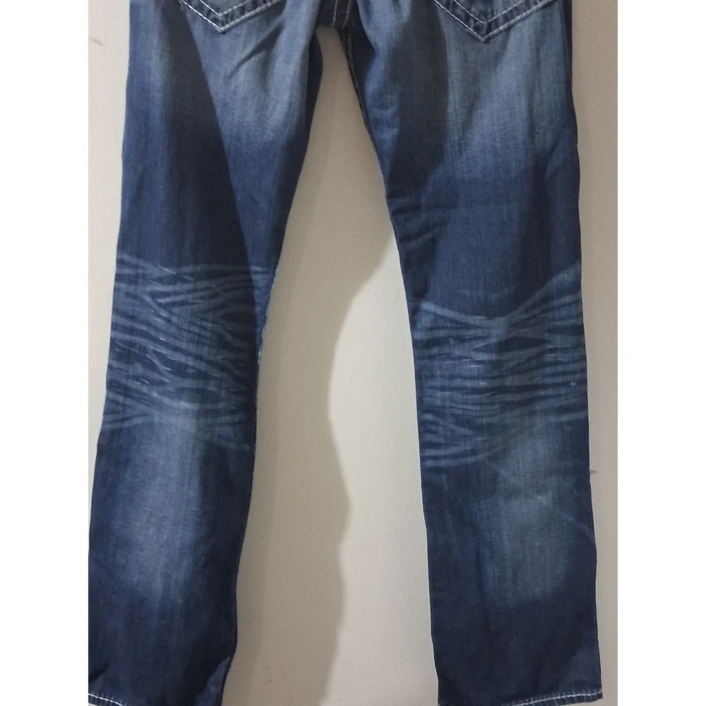 True Religion Section Straight Mens Jeans Size 31 Distressed Patchwork BlueDenim